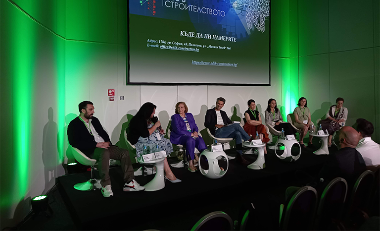 Участниците в събитието GREEN WEEK 2023 - Кирил Райчев, Мария Накова, Искра Михайлова, арх. Христо Станкушев (модератор на събитието), Арх, Анета Василева, Адрияна СЪбева, Ани Коджабашева и проф. д-р арх. Йорданка Кандулкова