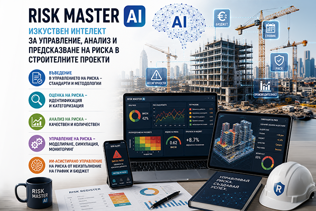 Банер на обучение RISK MASTER AI: Изкуствен интелект за управление, анализ и предсказване на риска в строителните проекти