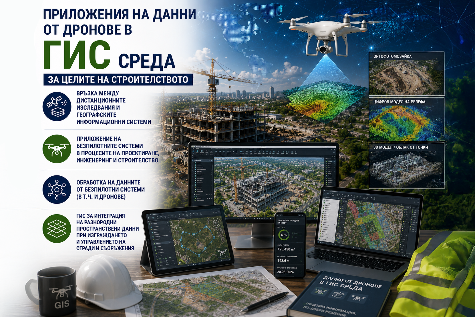 Банер на обучение Приложения на данни от дронове в ГИС среда за целите на строителството