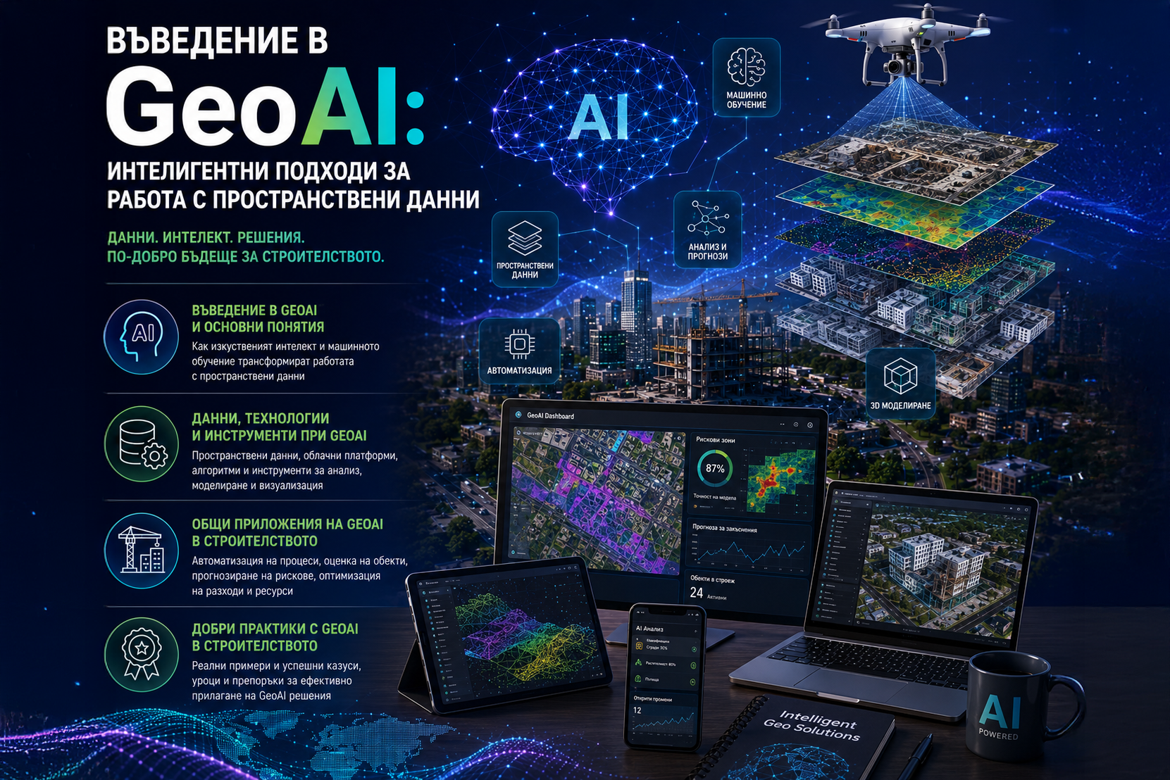 Банер на обучение Въведение в GeoAI: интелигентни подходи за работа с пространствени данни