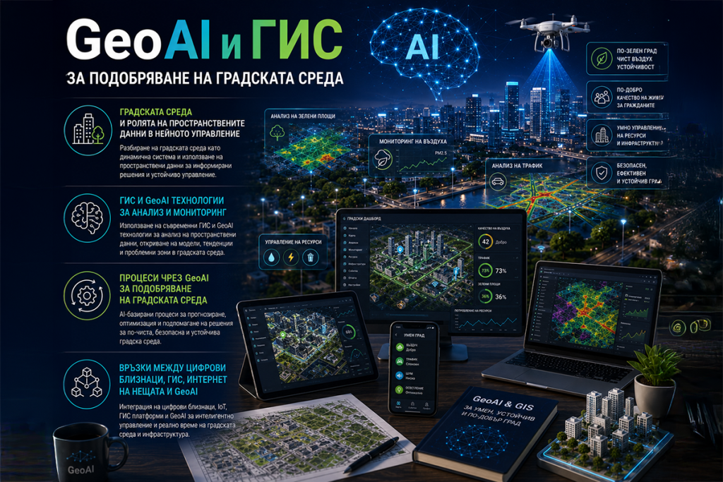 Банер за обучение GeoAI и ГИС за подобряване на градската среда