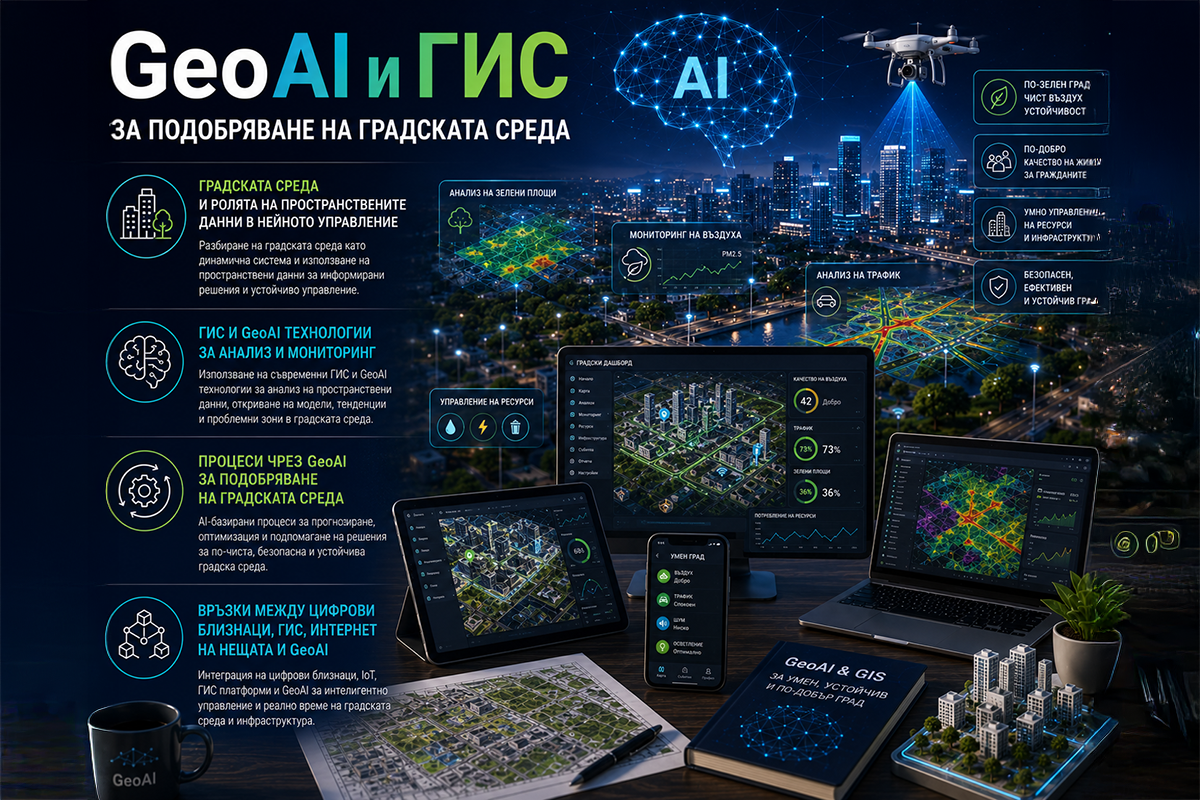 Банер за обучение GeoAI и ГИС за подобряване на градската среда
